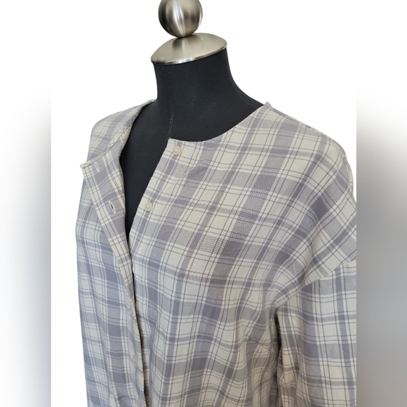 Frank & Oak Long Shirt Dress Grey Check Plaid New Sz Medium - Picture 4 of 14